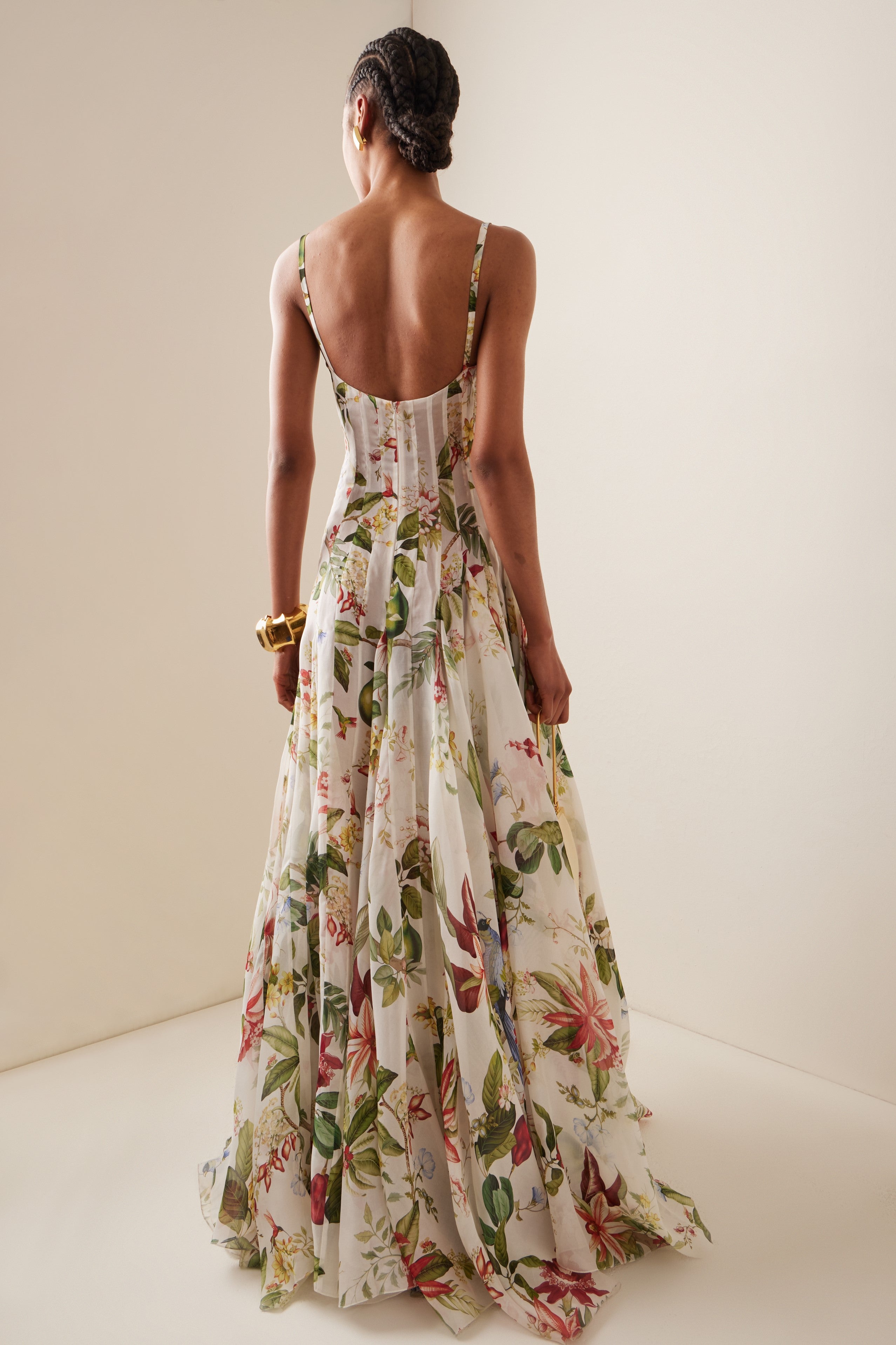 Floral Ruched Sweetheart Neck Maxi Dress