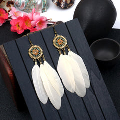 Vintage Sunflower Feather Tassel Earrings: Stylish Dangle Earrings for Women's Vacation and Daily Wear