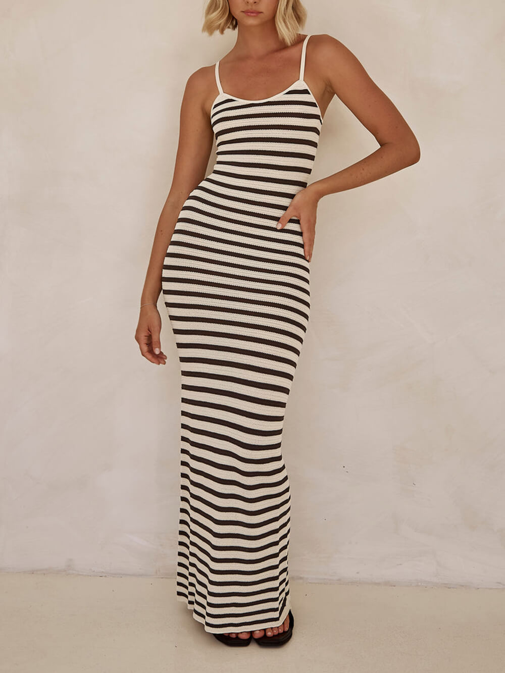 Unique Striped Patchwork Knit Maxi Dress