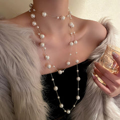 Long Pearl Court Style Clavicle Chain