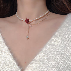 Rose Flower Pearl Necklace