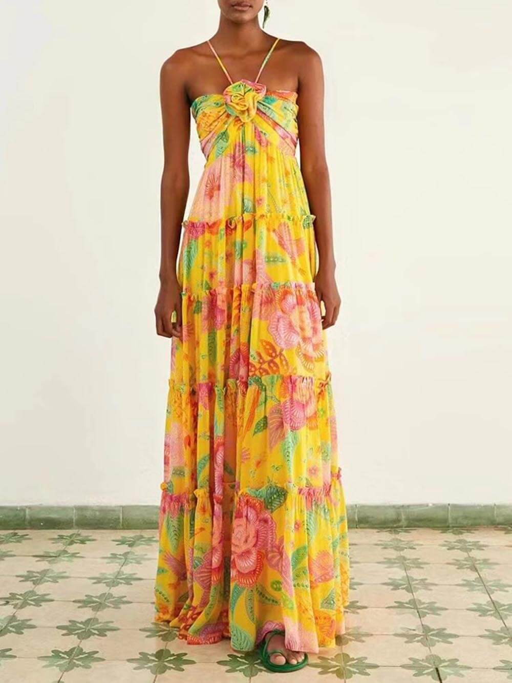 Capri Sunshine - Floral Halterneck Maxi Dress