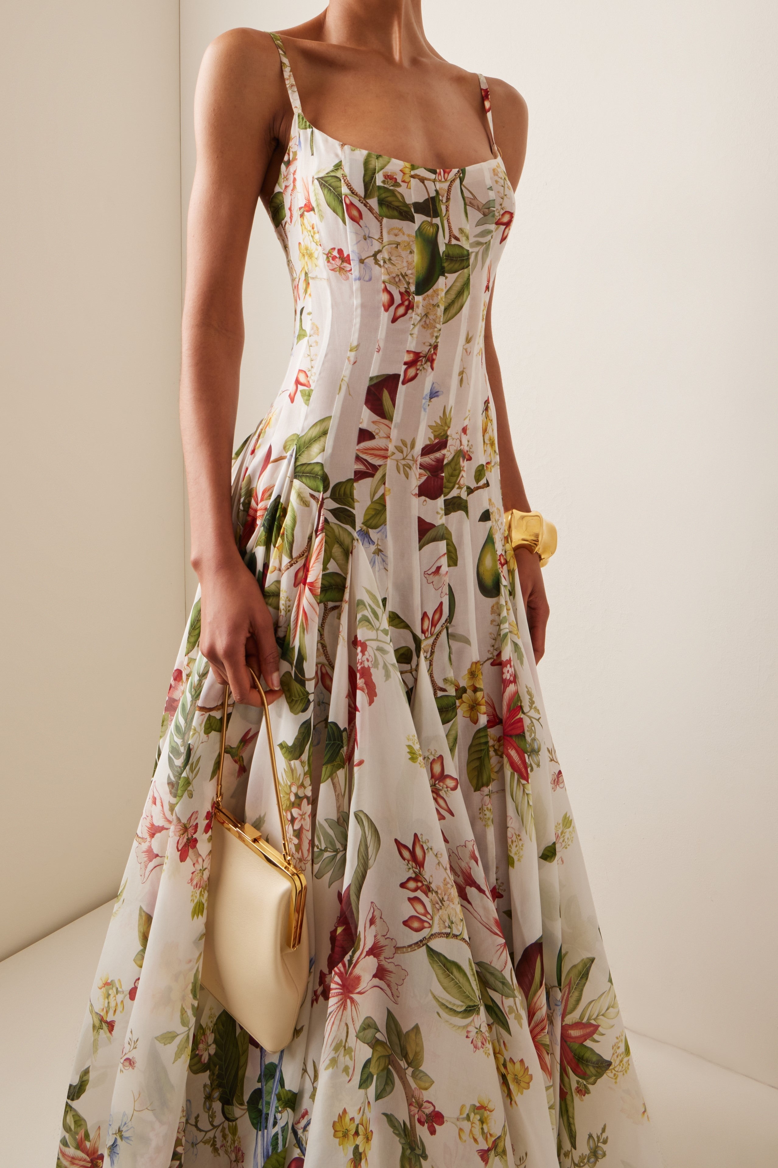 Floral Ruched Sweetheart Neck Maxi Dress