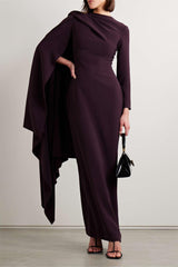 Solid One Sleeve Cape Maxi Dress