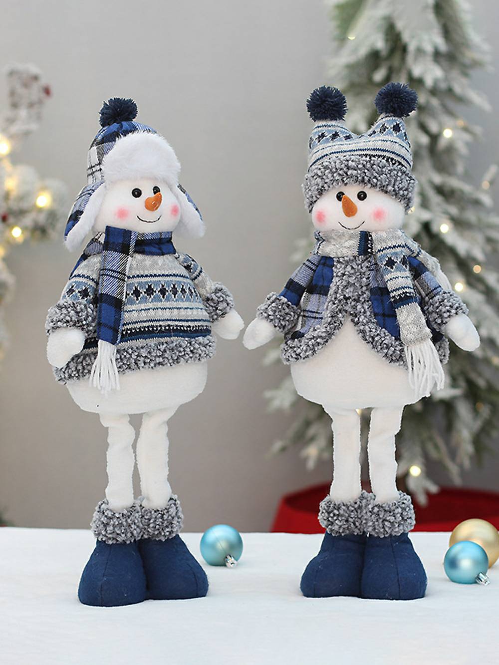 Christmas Blue Fabric Retractable Christmas Doll Decorative Ornaments