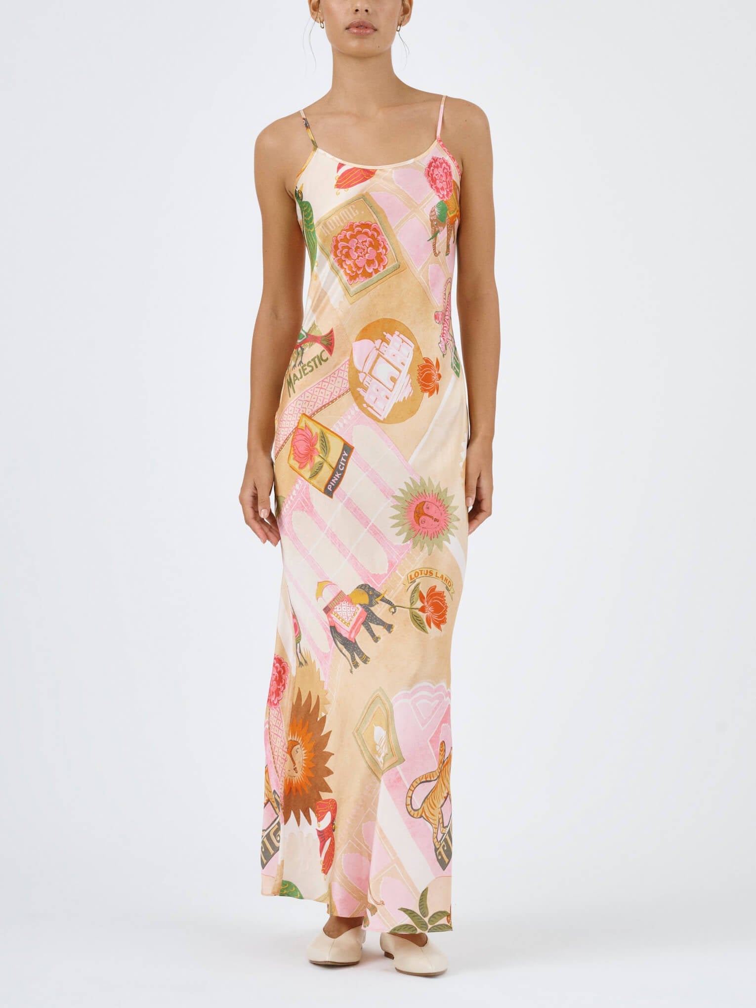 Unique Satin Print Casual Suspender Maxi Dress