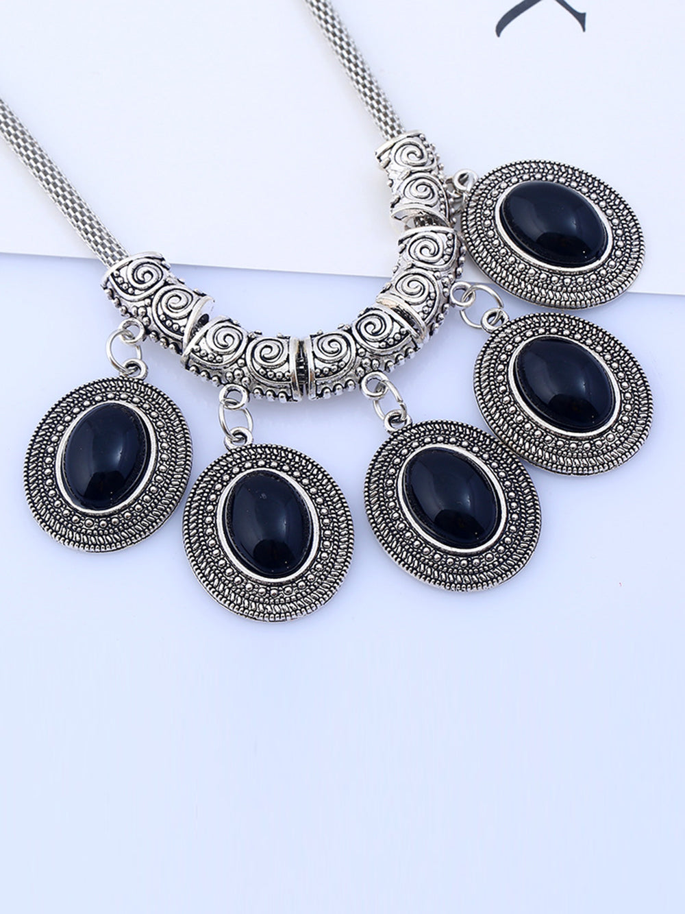 Retro Antique Synthetic Stone Water Pendant Necklace Earrings Sets