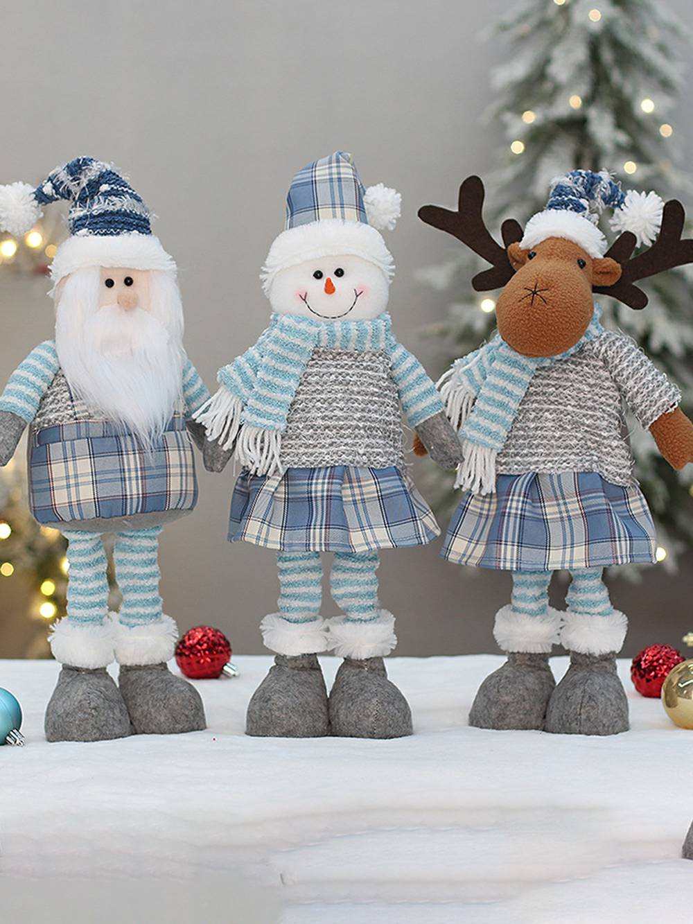 Christmas Blue Fabric Retractable Christmas Doll Decorative Ornaments