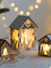 Christmas Tree Wooden House Decorations