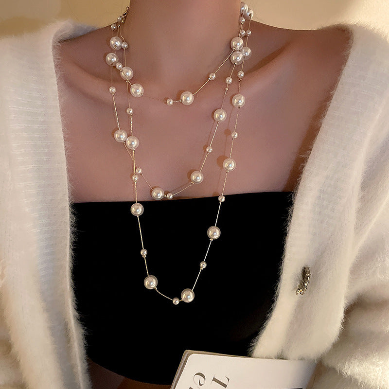 Long Pearl Court Style Clavicle Chain