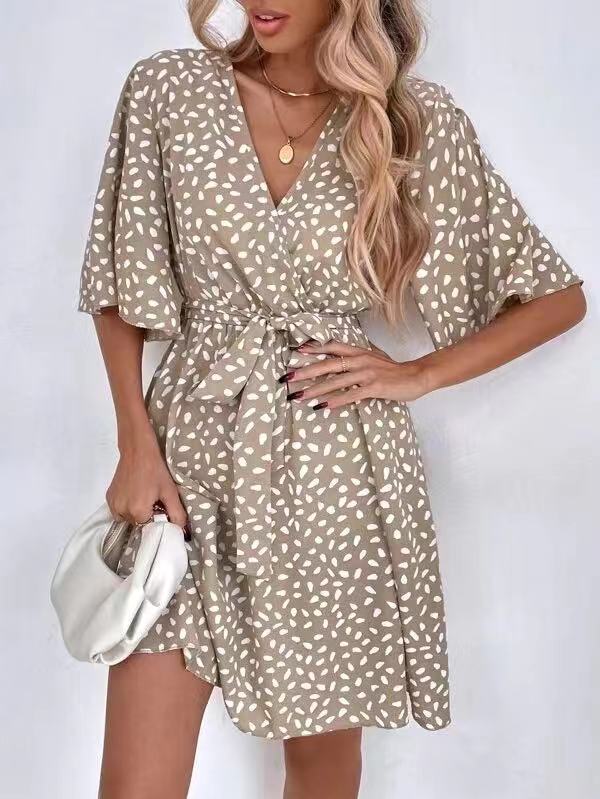 V-neck Waist Fashion Versatile Boho Dress