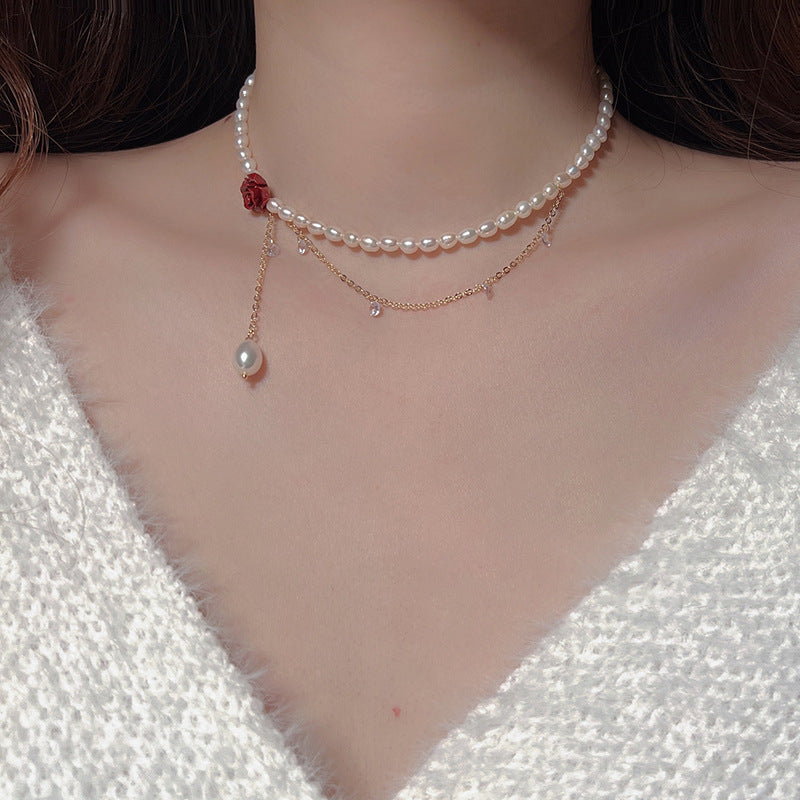 Rose Flower Pearl Necklace