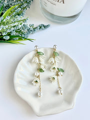 Cute Tassel Earrings - Tulips Bow White Fairy Flowers