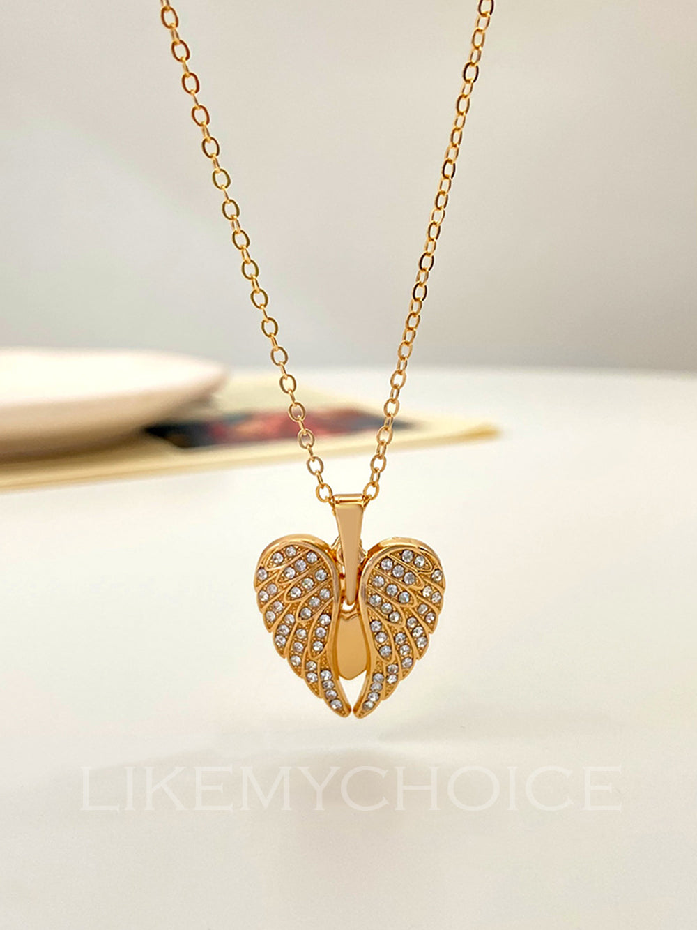 Angel Wings With Diamonds Love Necklace