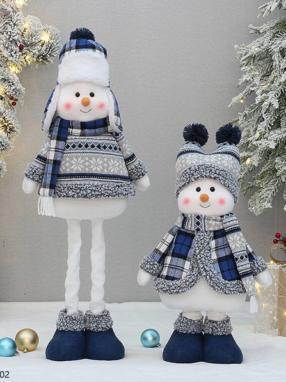 Christmas Blue Fabric Retractable Christmas Doll Decorative Ornaments