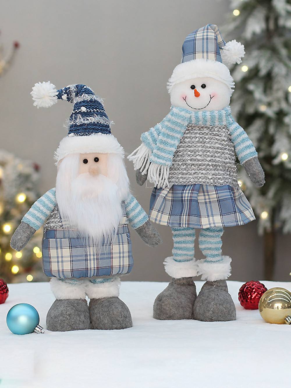 Christmas Blue Fabric Retractable Christmas Doll Decorative Ornaments