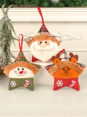 Santa Claus and Reindeer Christmas Tree Ornament with Star Plush Doll