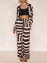 Signature Strip Textured Chocolate Print Baggy Pants