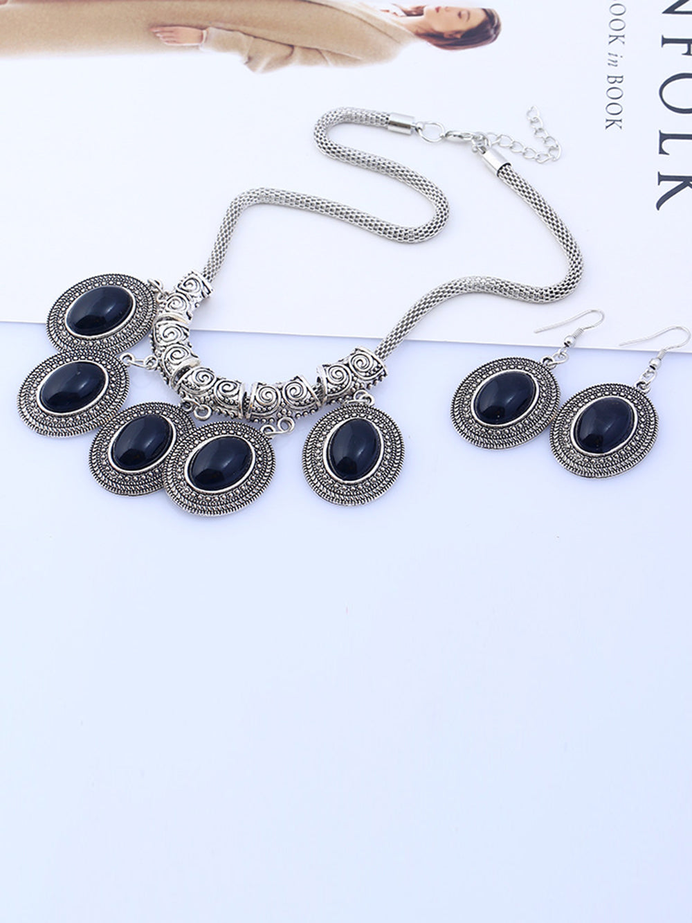 Retro Antique Synthetic Stone Water Pendant Necklace Earrings Sets