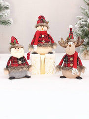 Christmas Plush Red Plaid Fabric Old Man Snowman Elk Doll Ornament