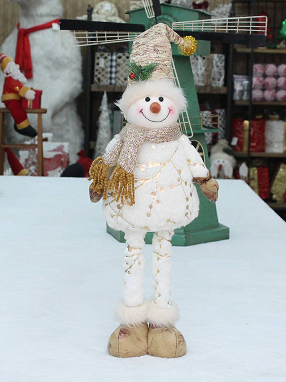 Printed Fabric Retractable Snowman Doll Ornament