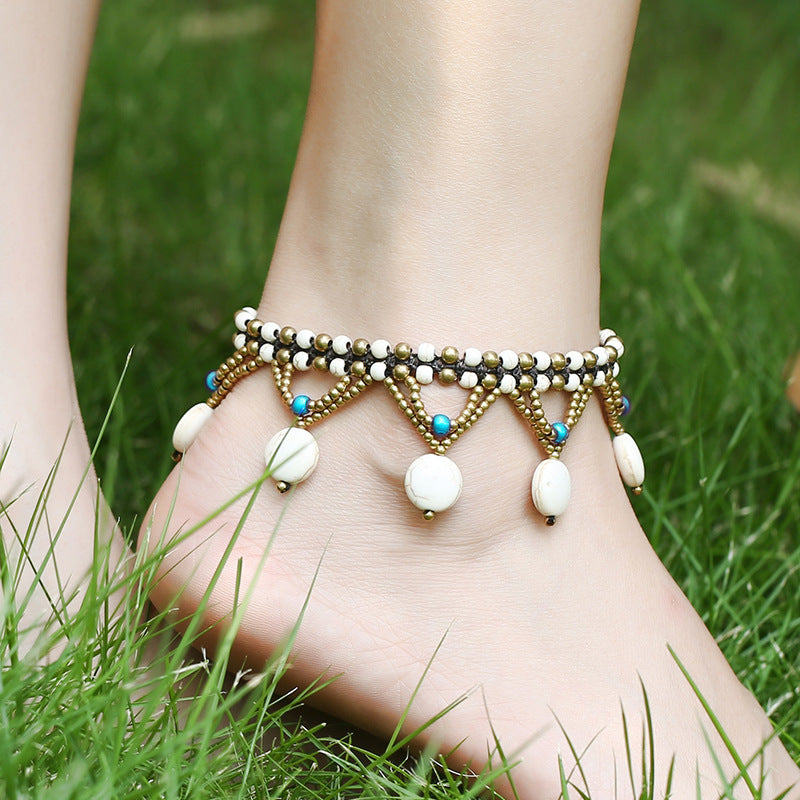 Bohemian Turquoise Disc Anklet Beach Beaded