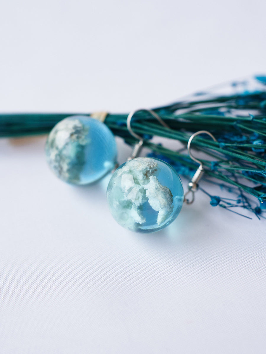 Blue Sky Sphere Dangle Earrings Terrarium Clear Cloudy Sky Designer Earrings