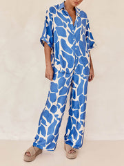 Striped Patterned Blue And White Printed Baggy Pants