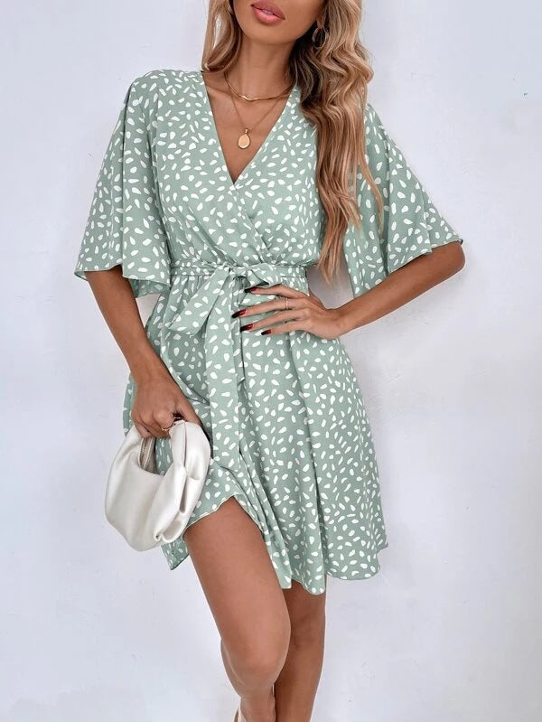 V-neck Waist Fashion Versatile Boho Dress