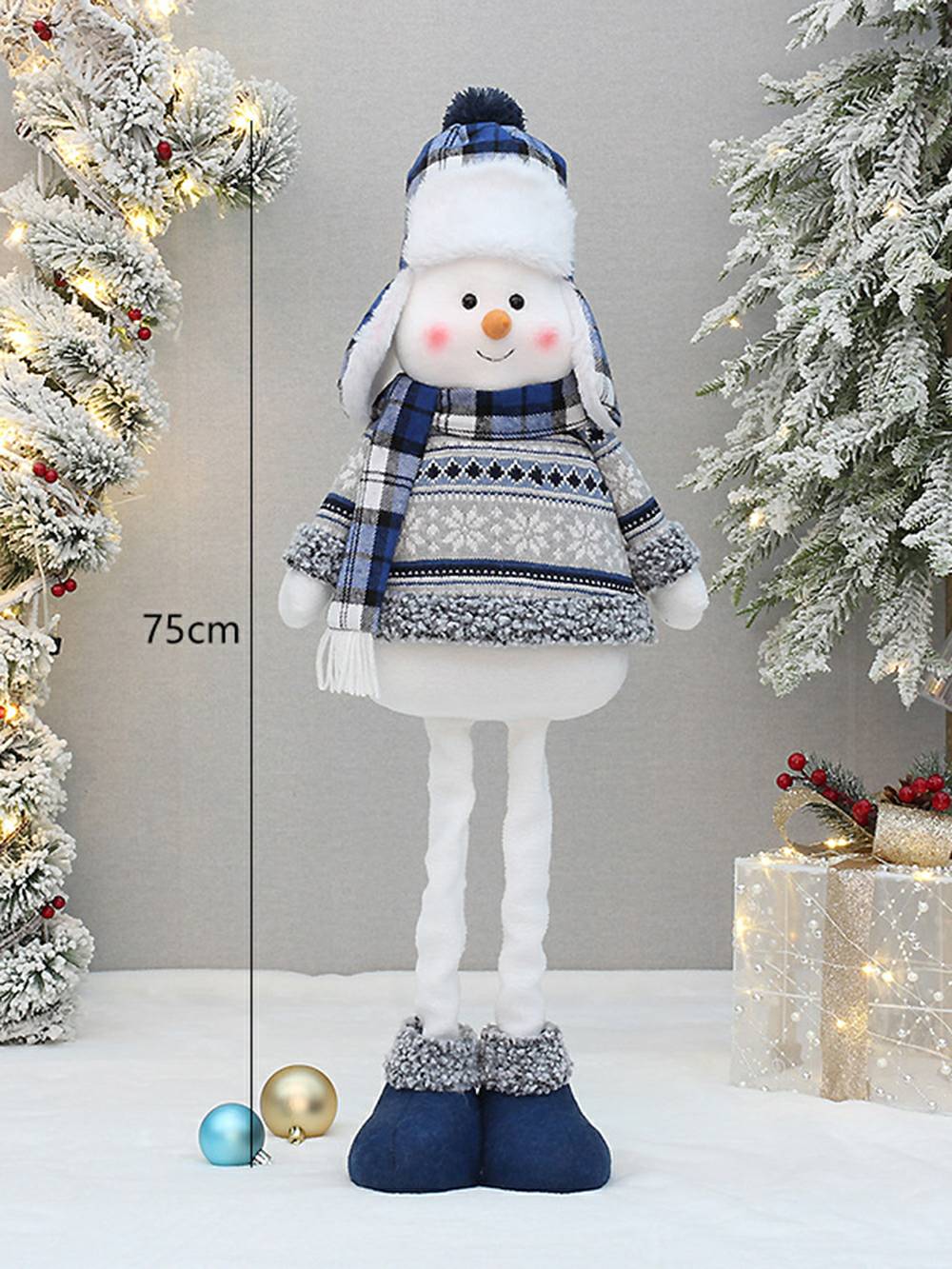 Christmas Blue Fabric Retractable Christmas Doll Decorative Ornaments