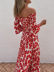 Scarlet Bloom - Smocked Off Shoulder Maxi Dress