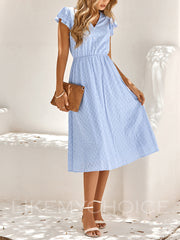 Flutter Sleeve V-Neck Buttoned Dress