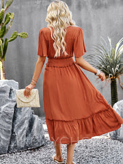 V-Neck Flutter Short Sleeve Boho Dresses