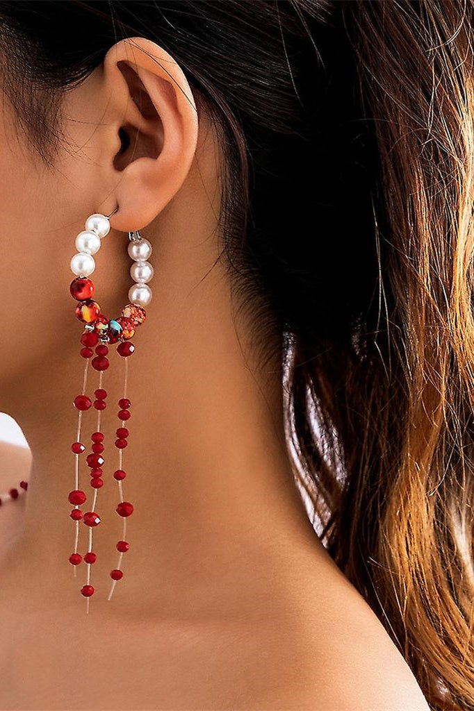 Blood Pearl Tassel Earrings