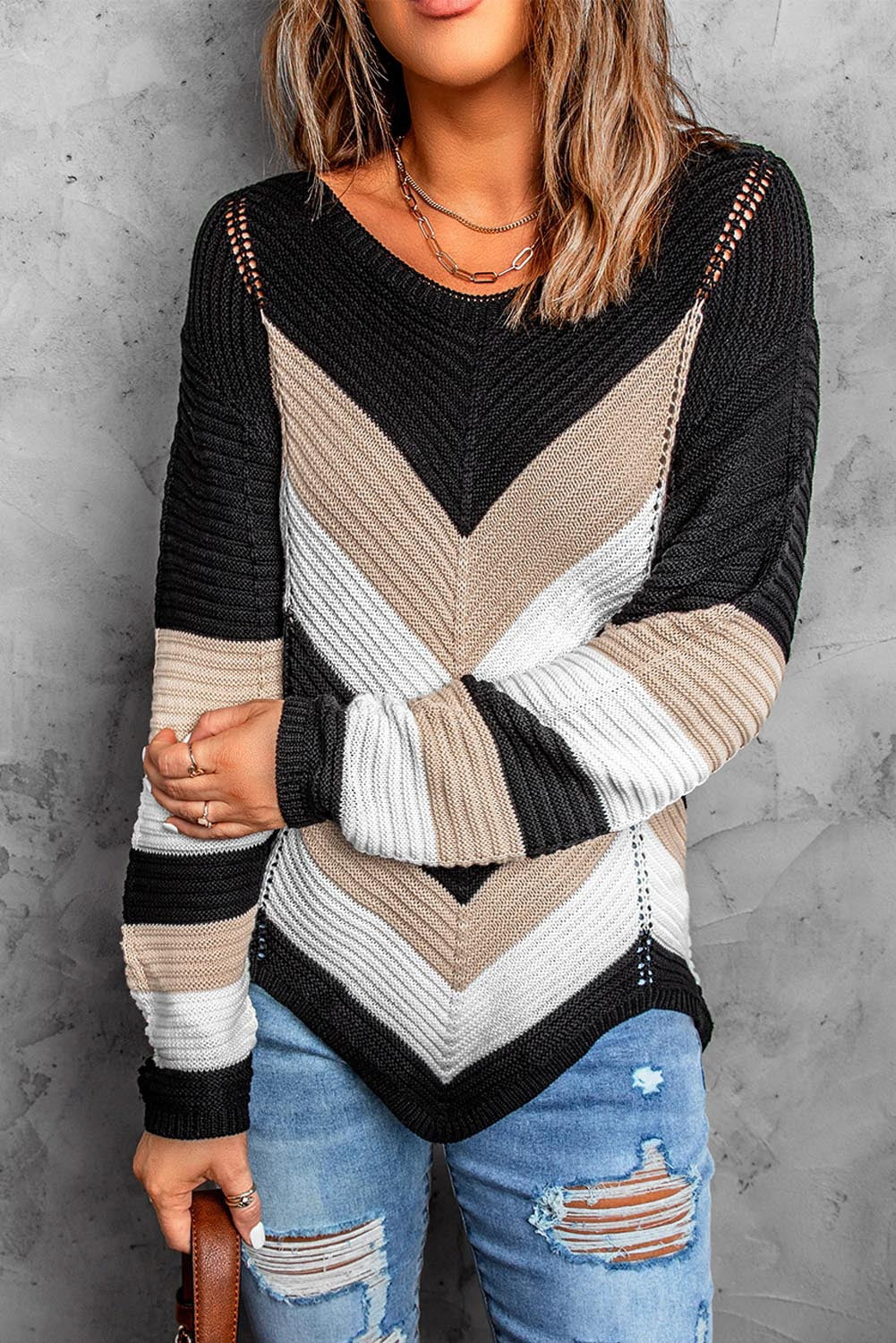 Color Matching Autumn Winter Loose Top Snow Color Matching Knitted Sweater