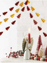 Mini Christmas Tree With Paper String Flowers And Hanging Flags