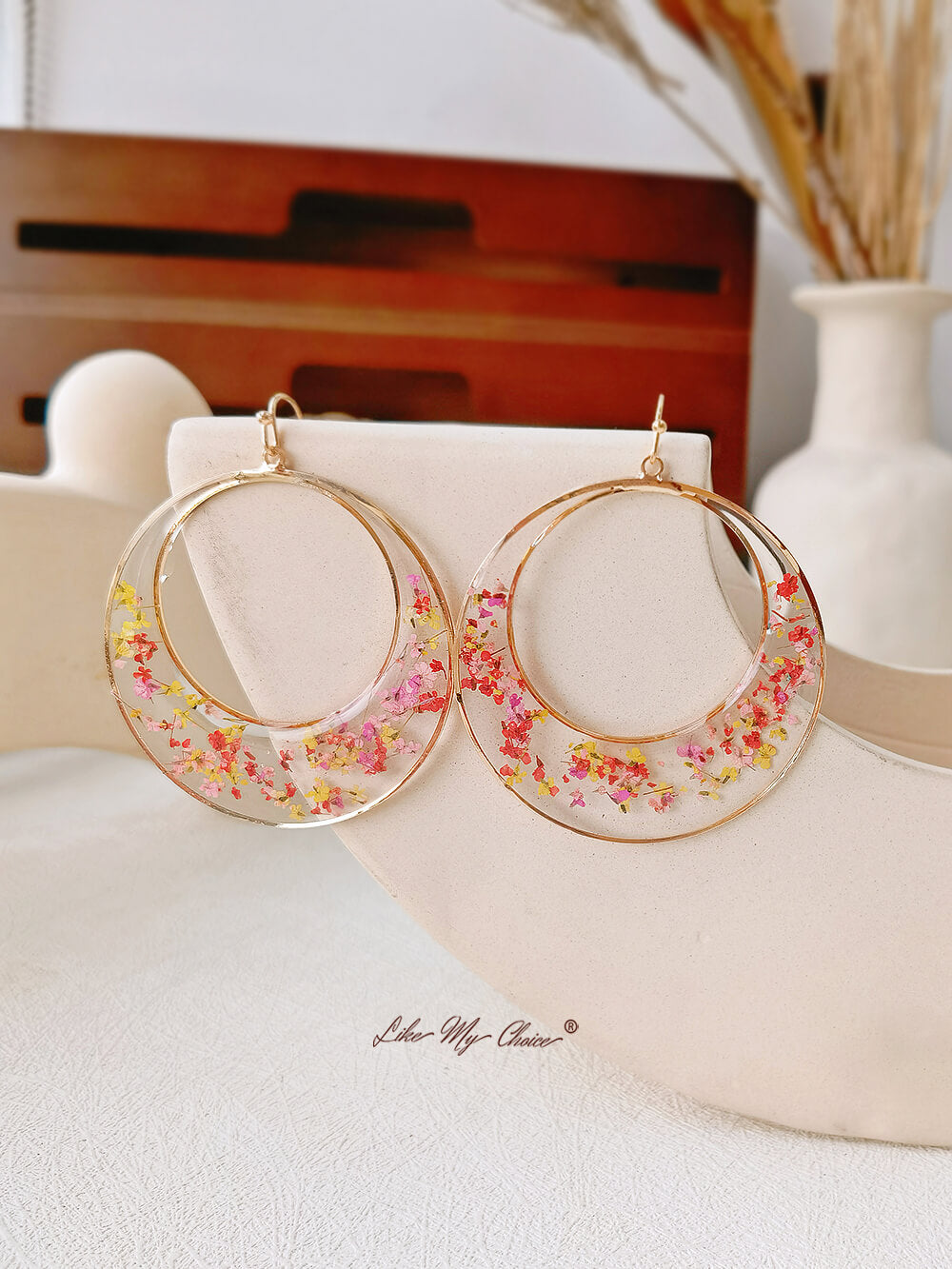 Queen Anne Lace Dried Flowers Large Hoop Earrings