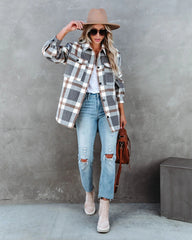 Casual Autumn Winter Plaid Brushed Collared Jacket: Stay Stylish and Cozy All Season