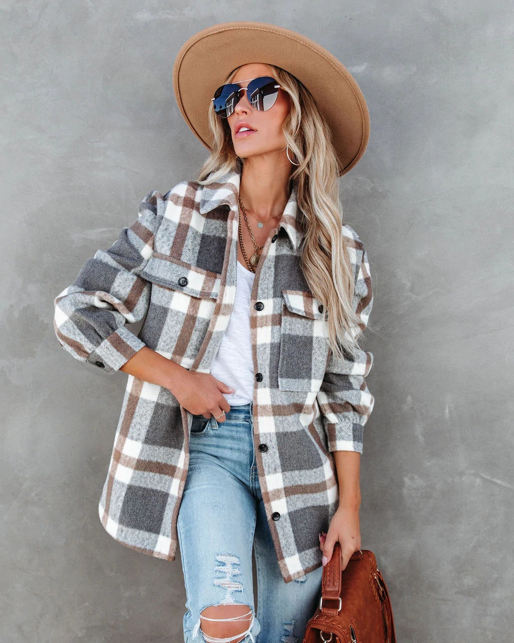 Casual Autumn Winter Plaid Brushed Collared Jacket: Stay Stylish and Cozy All Season