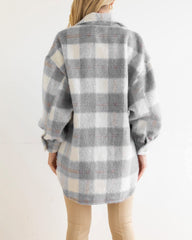 Autumn Winter Women Plaid Mohair Coat Woolen Thick Coat