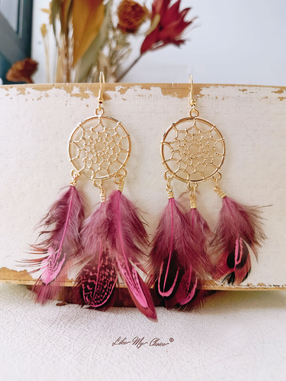 Feather Long Dream Catcher Stylish Boho Earrings