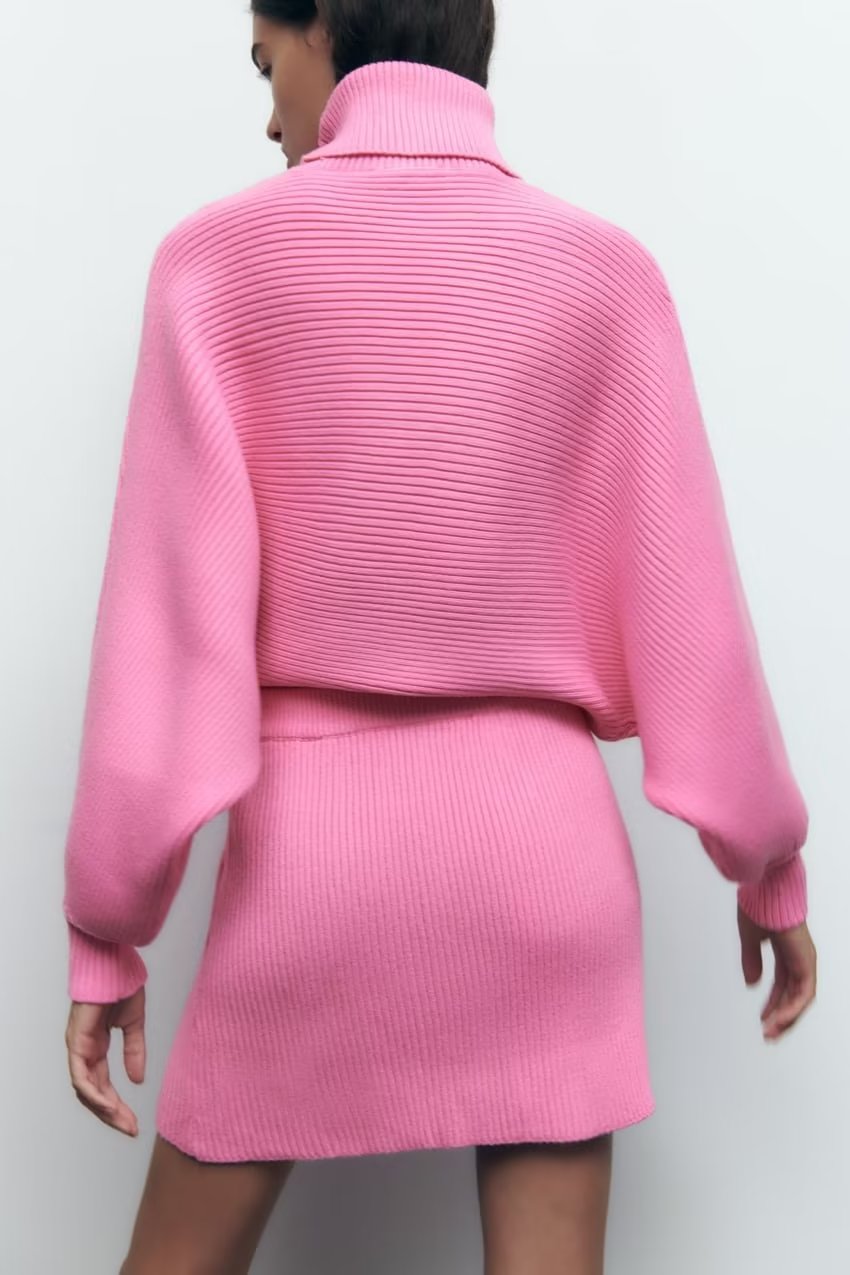 Autumn Stand Collar Knitwear Knitted Mini Skirt