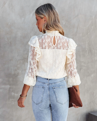 Women  Summer Vacation New   Gouhua Hollow Lace Lotus Long Sleeve Blouses