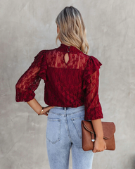 Women  Summer Vacation New   Gouhua Hollow Lace Lotus Long Sleeve Blouses