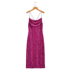 Women Formal Elegant Sequin Cami Split Dress