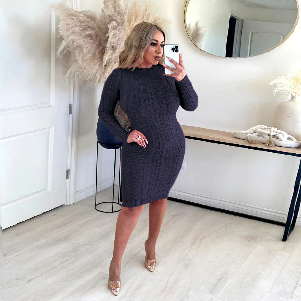 Solid Color Sexy Women Sweater Dress