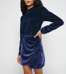 Autumn Women Clothing: Velvet Slim Fit Round Neck Long Sleeved Dress