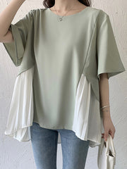 Half Sleeves Irregularity Split-Joint Round-Neck T-Shirts Tops