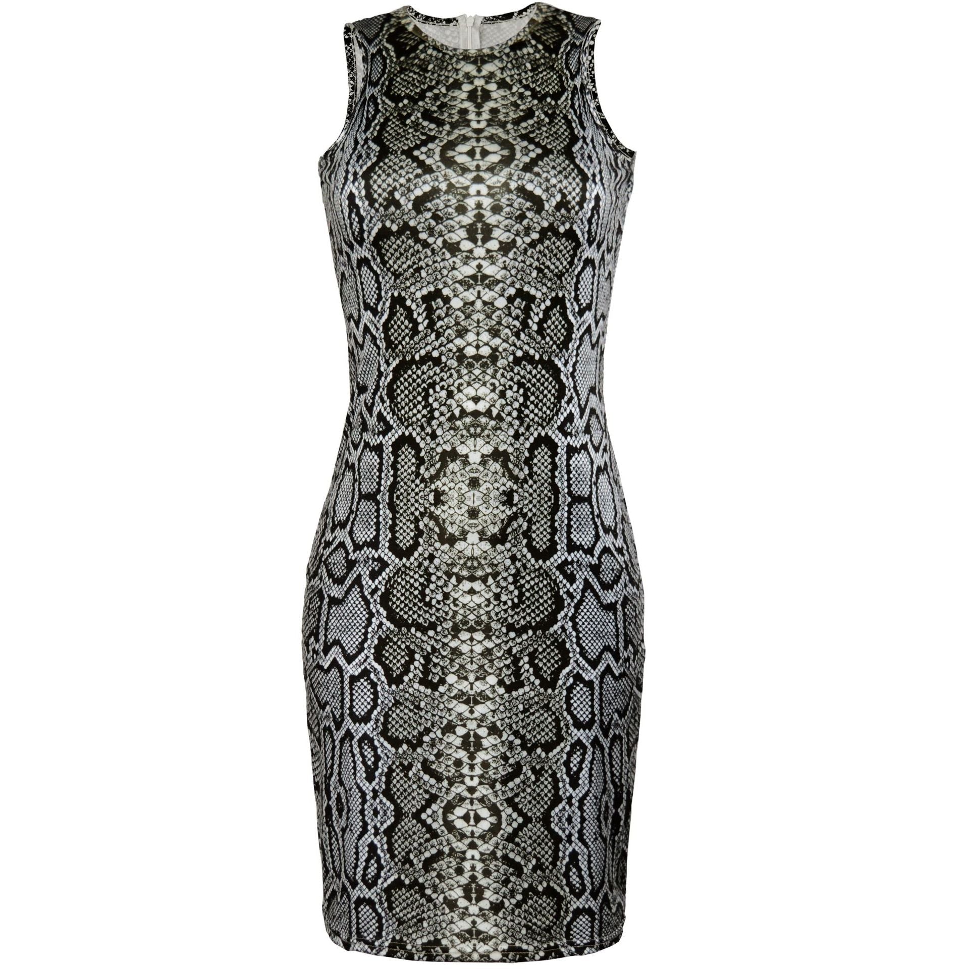 Snake Print Sleeveless Sheath Dress – Sexy Women’s Bottoming Clothing