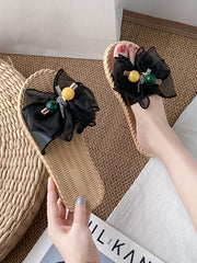 Bowknot Gauze Open Toe Split-Joint Slippers